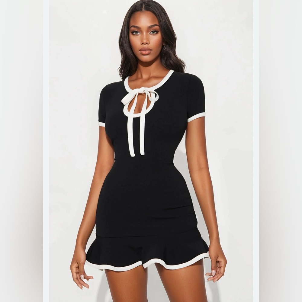 Fashion Nova Black Dress with White Accents